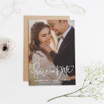 Reserva La Fecha White Pretty Hand Lettering Photo Save the Date II<br><div class="desc">An elegant and modern vertical photo save the date flat card featuring modern calligraphy with colorful confetti pattern. Personalize this save the date announcement by adding your own photo and details. Similar items are available in my shop.</div>