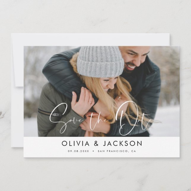 Reserva La Fecha White Save the Date Photo Simple Modern Script (Anverso)