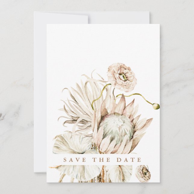 Reserva La Fecha Wild Boho Protea Pampas Boda de Grass Faded Photo (Anverso)