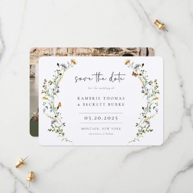 Reserva La Fecha Wild Meadow Wreath Floral Photo (Anverso/Reverso In Situ)