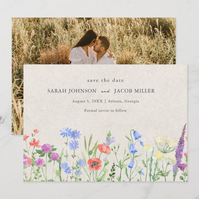 Reserva La Fecha Wildflower Boho Wedding Photo  (Anverso / Reverso)