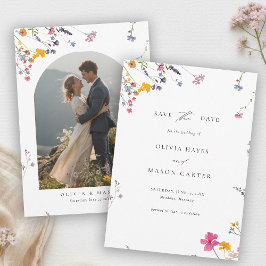 Reserva La Fecha Wildflower Garden Modern Watercolor Photo Wedding