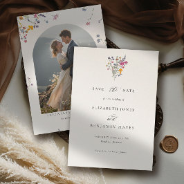 Reserva La Fecha Wildflower Grace Foto de Boda con Acuarela Moderna