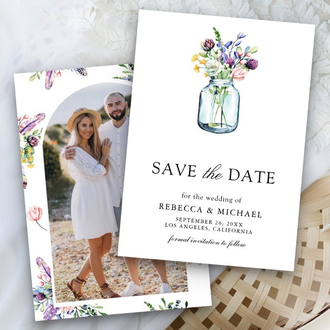 Reserva La Fecha Wildflower Mason Jar Photo Boda (Subido por el creador)