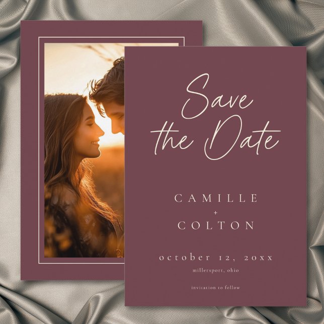 Reserva La Fecha Wine Burgundy Minimalist Wedding Photo (Wine Burgundy Minimalist Wedding Photo Save The Date)