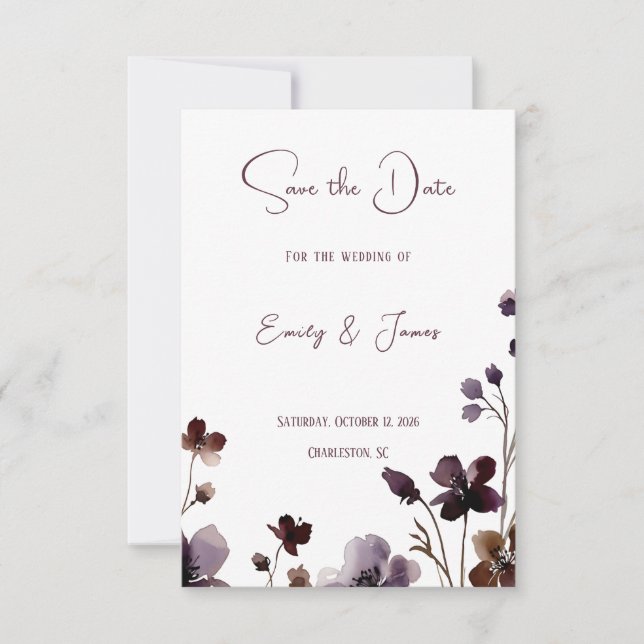 Reserva La Fecha Wine Red Plum Mauve Fall Floral Wedding (Anverso)