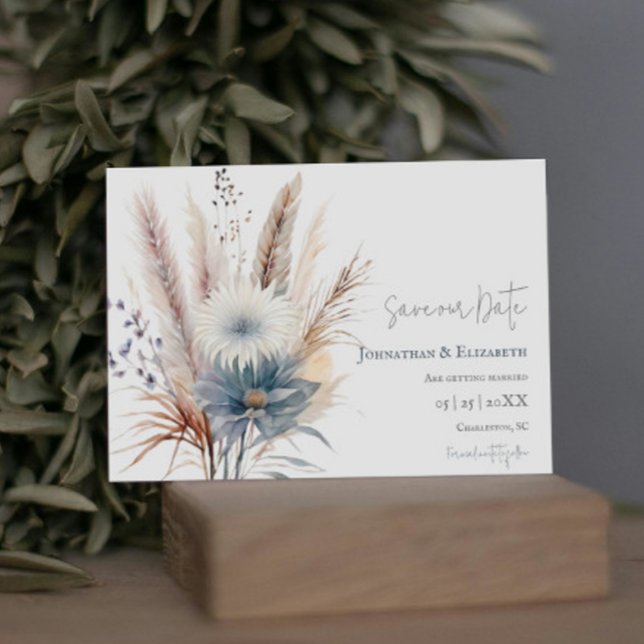 Reserva La Fecha Winter Boho Floral | Blanco Guardar la fecha (White Winter Boho Floral Wedding Save the Date)