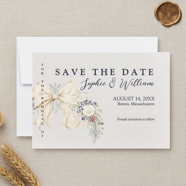 Reserva La Fecha Winter Floral Wedding Flat Save The Date Card (Subido por el creador)