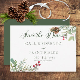 Reserva La Fecha Winter Pine Cone Berries Modern Save the Date Card