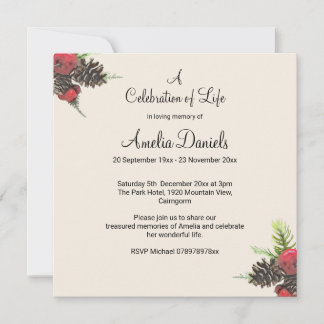 Reserva La Fecha Winter Pine Cone Celebration of Life Card