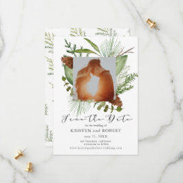 Reserva La Fecha Winter Pine Greenery Photo Save the Date Card