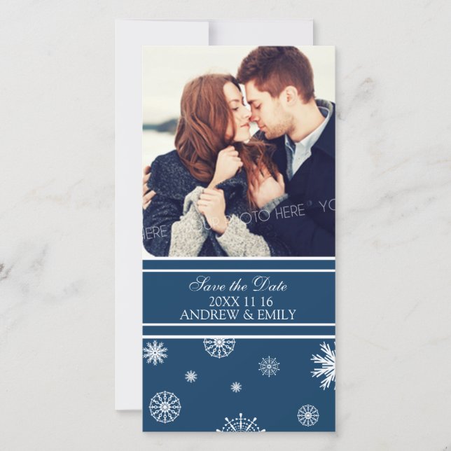 Reserva La Fecha Winter Save the Date Boda Photo Cards Blue (Anverso)