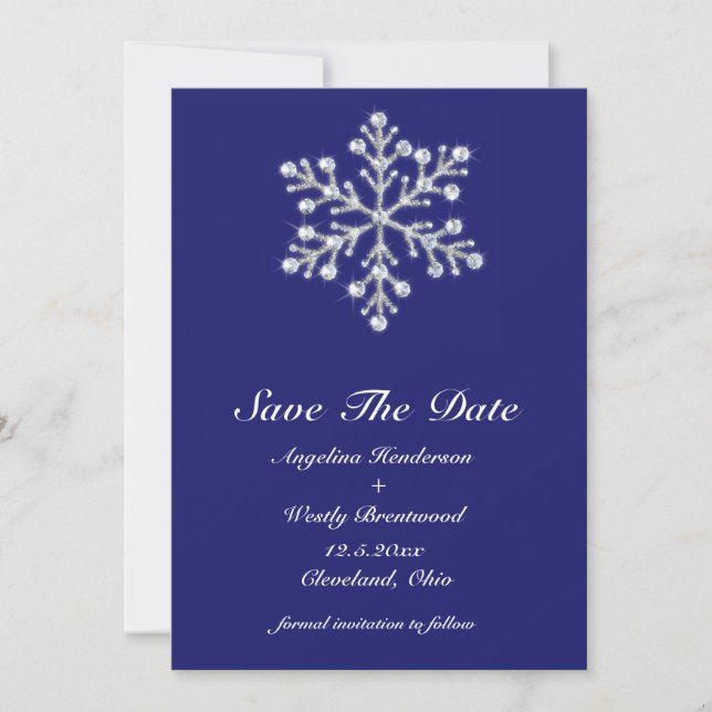 Reserva La Fecha Winter Snowflake Salve la fecha índigo (Anverso)