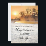 Reserva La Fecha Winter Wonderland First Christmas Photo Card<br><div class="desc">Una foto Navidad personalizada o tarjeta de deseos de vacaciones que presenta una romántica escena de invierno al atardecer con nieve brillante y luces de cuerda en el frente. En el reverso de la tarjeta está tu propia foto enmarcada con un dorado sobre el diseño de puntos de polka negro...</div>