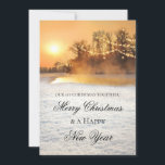 Reserva La Fecha Winter Wonderland First Christmas Photo Card<br><div class="desc">Una foto Navidad personalizada o tarjeta de deseos de vacaciones que presenta una romántica escena de invierno al atardecer con nieve brillante y luces de cuerda en el frente. En el reverso de la tarjeta está tu propia foto enmarcada con un dorado sobre el diseño de puntos de polka negro...</div>