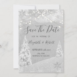 Reserva La Fecha Winter Wonderland,Pine Tree Gray Save The Date