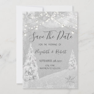 Reserva La Fecha Winter Wonderland,Pine Tree Gray Save The Date