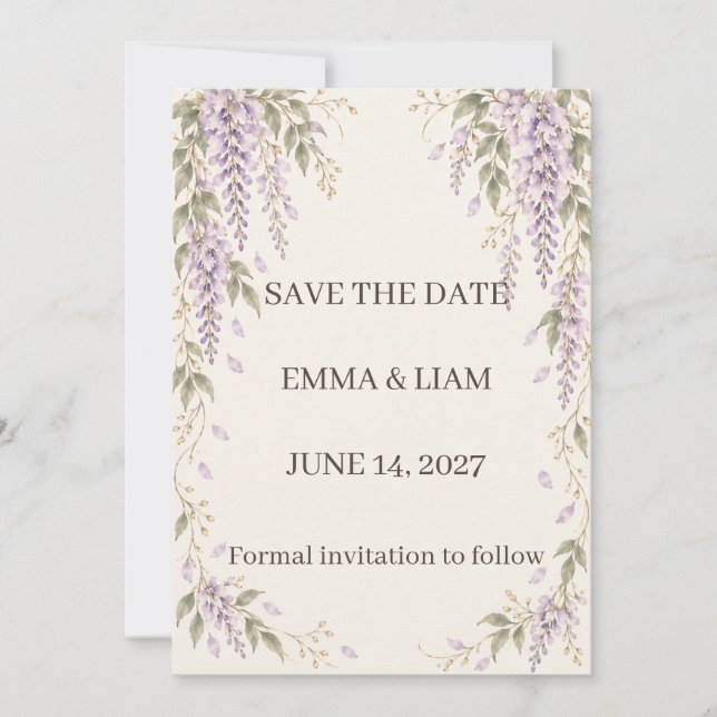 Reserva La Fecha Wisteria Save the Date (Anverso)
