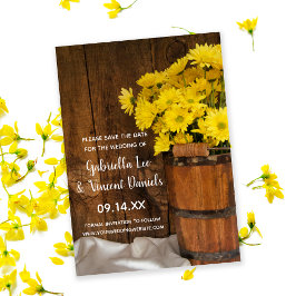 Reserva La Fecha Wooden Bucket Daisies Barn Wedding Save the Date