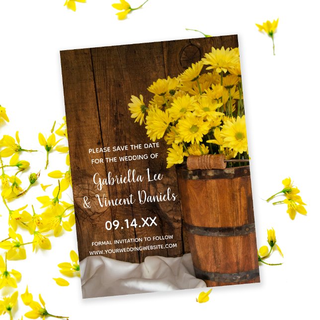 Reserva La Fecha Wooden Bucket Daisies Barn Wedding Save the Date (Subido por el creador)