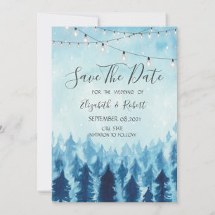 Reserva La Fecha Woodland, Forest, Pine Trees Blue Save The Date