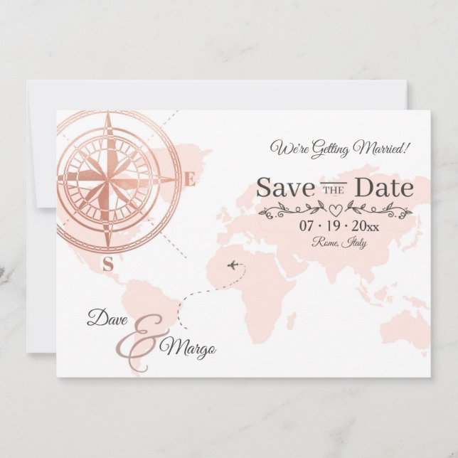 Reserva La Fecha World Map Destination Save the Date Card (Anverso)