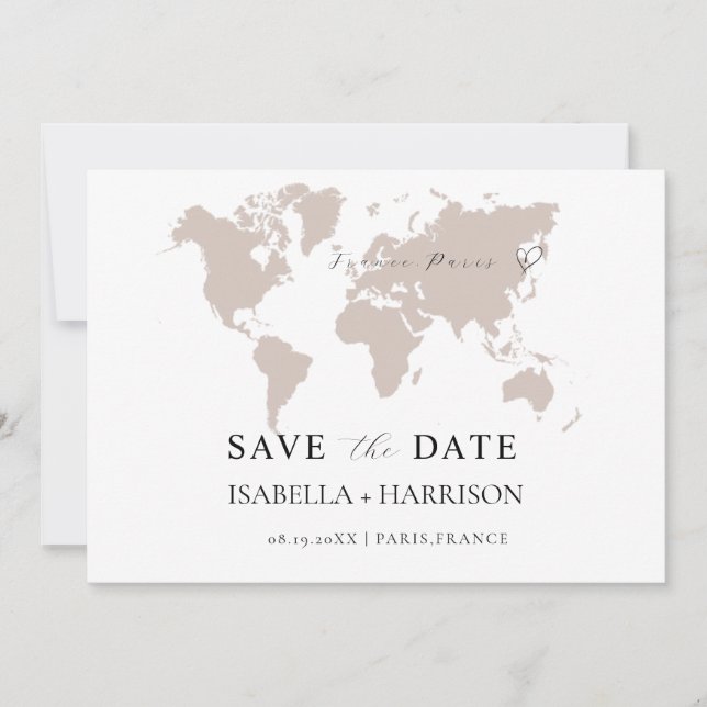 Reserva La Fecha World Map Save the Date Template (Anverso)