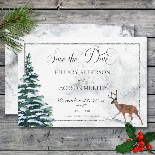 Reserva La Fecha Wreath de invierno y Boda cardinal (Winter Wreath & Cardinal Wedding Save The Date)