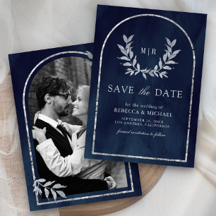 Reserva La Fecha Wreath de Laurel de plata deja Boda azul de la Mar