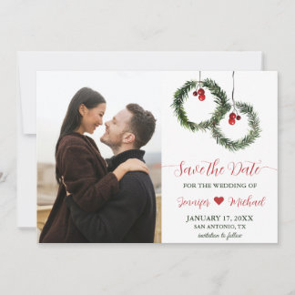 Reserva La Fecha Wreath Holly Berries foto de Pine Wreath Wedding