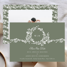 Reserva La Fecha Wreath Monogram Sage Green Classic Photo Boda