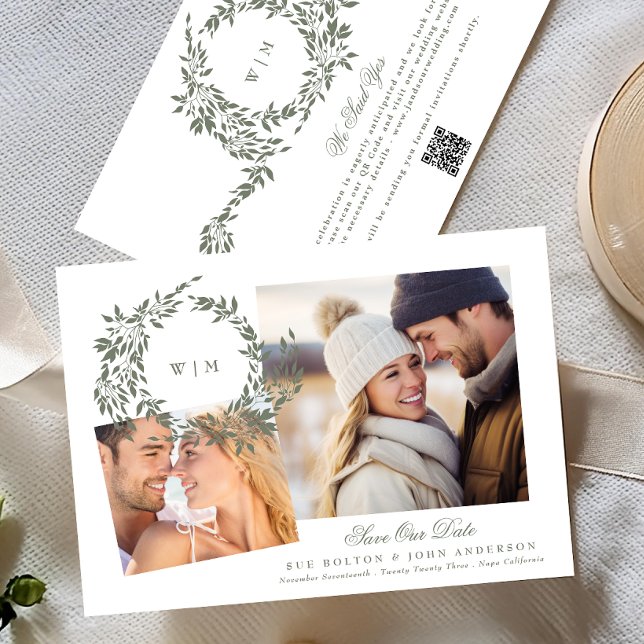 Reserva La Fecha Wreath Monogram Sage Green Dos Bodas de fotos (Subido por el creador)