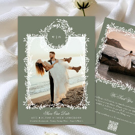 Reserva La Fecha Wreath Monogram Sage Green Elegant Fotografía enma