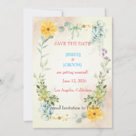 Reserva La Fecha Yellow and Pink Floral Save the Date Card
