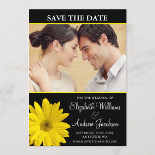 Reserva La Fecha Yellow Daisy Black Photo Save the Date