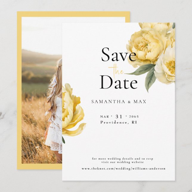 Reserva La Fecha Yellow Floral The Two of Us Photo Save the Date (Anverso / Reverso)
