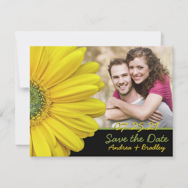 Reserva La Fecha Yellow Gerbera Daisy Photo Boda Save Date (Anverso)
