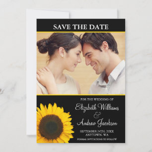 Reserva La Fecha Yellow Sunflower Black Photo Save the Date