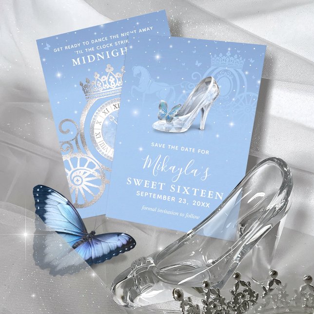 Reserva La Fecha Zapatilla de plata Baby Blue Cinderella Cumpleaños (Subido por el creador)