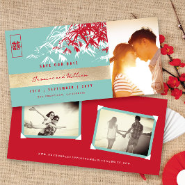 Reserva La Fecha Zen azul rojo Bamboo deja foto a Boda chino