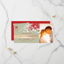 Reserva La Fecha Zen gris rojo Bamboo deja foto a Boda chino