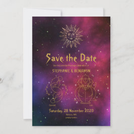 Reserva La Fecha Zodiac Burgundy Gold Gemini/Leo celestial Moderno