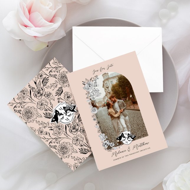 Reserva La Fecha Zorro elegante del bosque floral boceto cuento de  (Elegant Woodland Fox Floral Sketch Fairytale Save The Date)