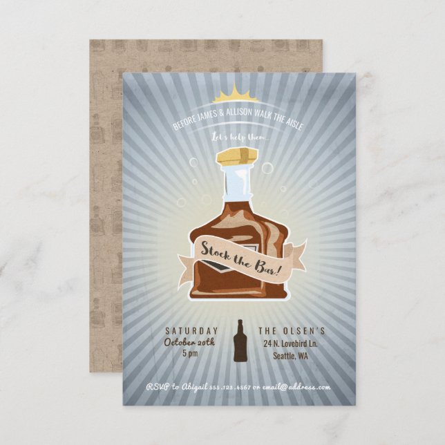 Reserva la invitación a la ducha nupcial del bar (Anverso / Reverso)