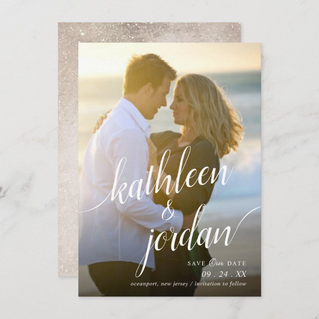 Reserva moderna de la escritura la invitación de (Anverso / Reverso)