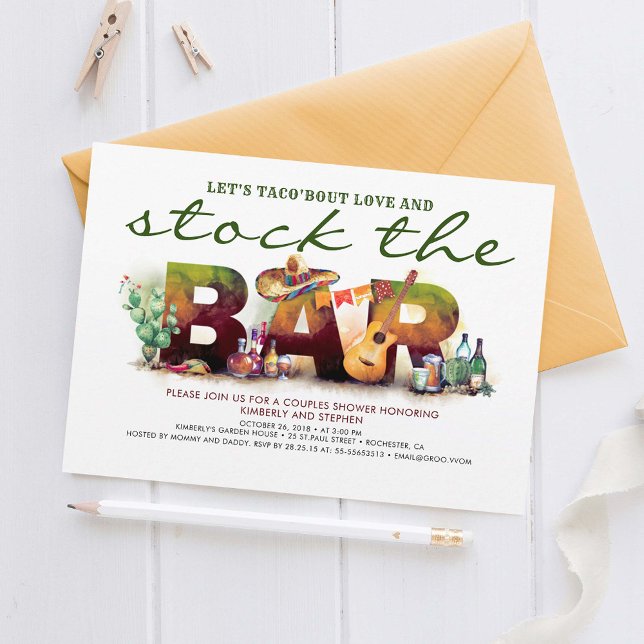 Reservar las invitaciones del Bar Taco Fiesta (Stock The Bar Mexican Style Party Invitations)