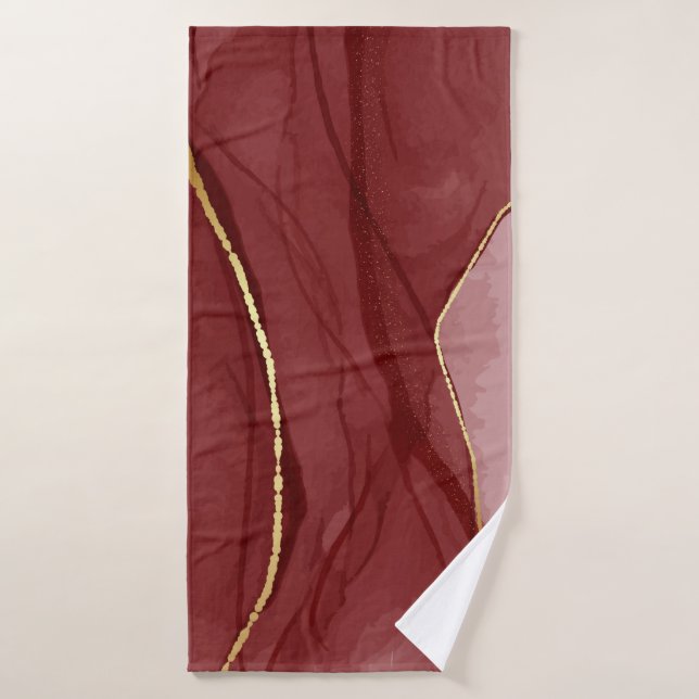 Resin art, dark red marsala abstract background. E (Toalla de baño)