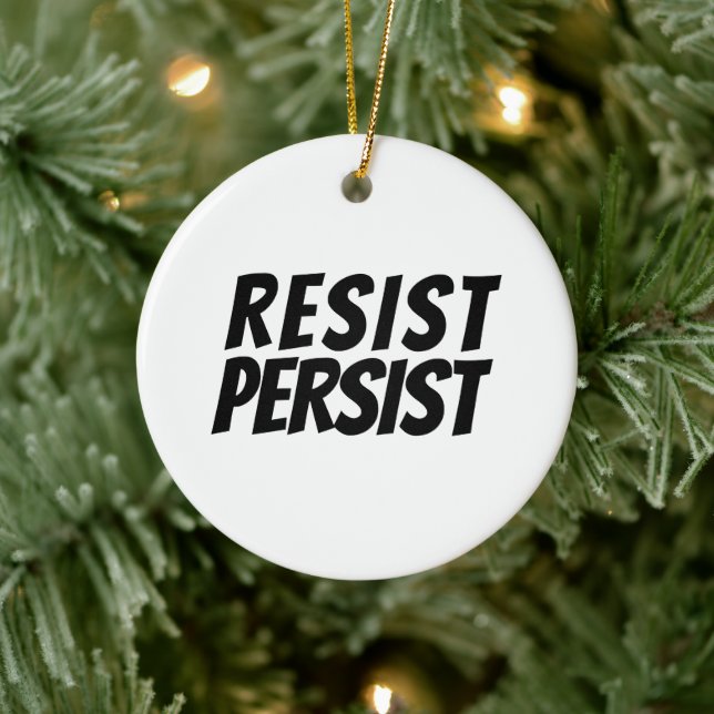"Resist Persist" Ornamento cerámico blanco negro (Árbol)