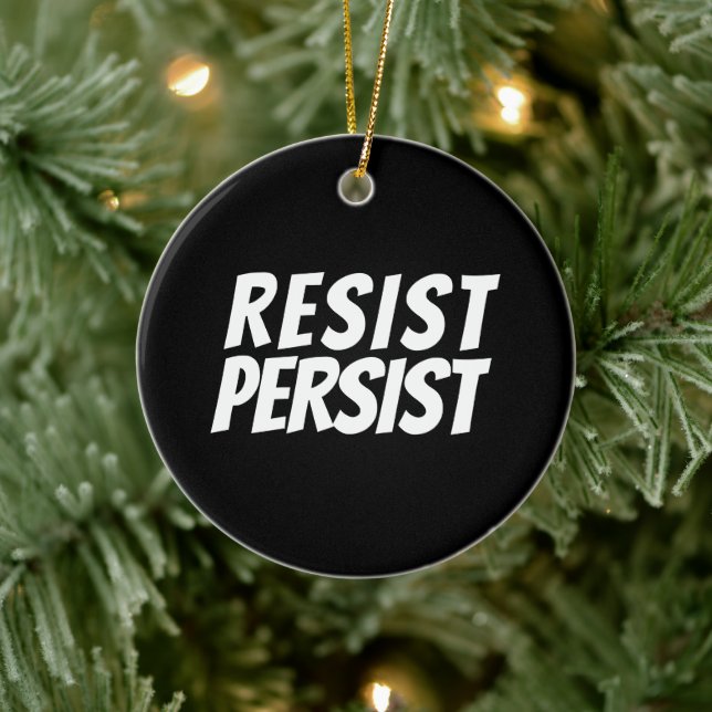 "Resist Persist" Ornamento cerámico blanco negro (Árbol)