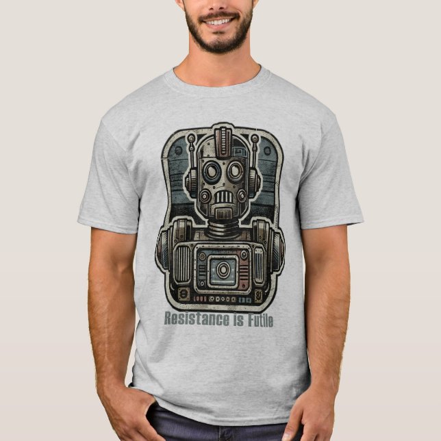 Resistencia a robots retro es una camiseta inútil (Anverso)
